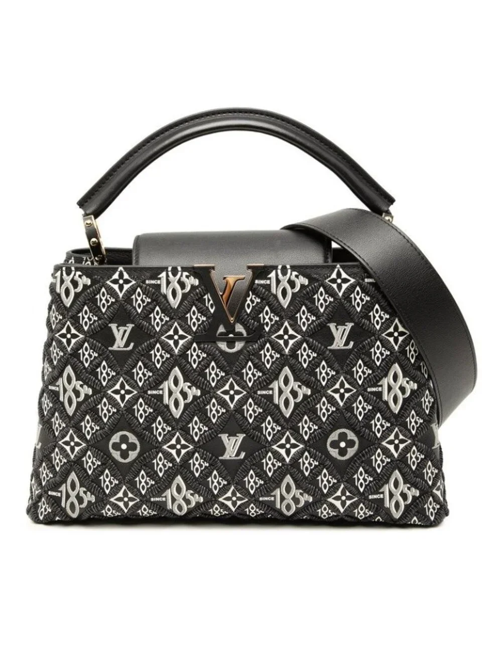 Louis Vuitton Capucines MM 2-Way Shoulder Bag Black Gold Leather